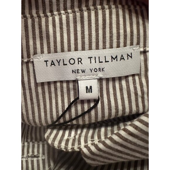 Taylor Tillman Samantha Dress M Brown Striped Cotton Long Sleeve Belted Midi - Picture 4 of 8